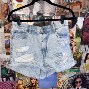 Distressed, Vintage Style Mom Jean Shorts